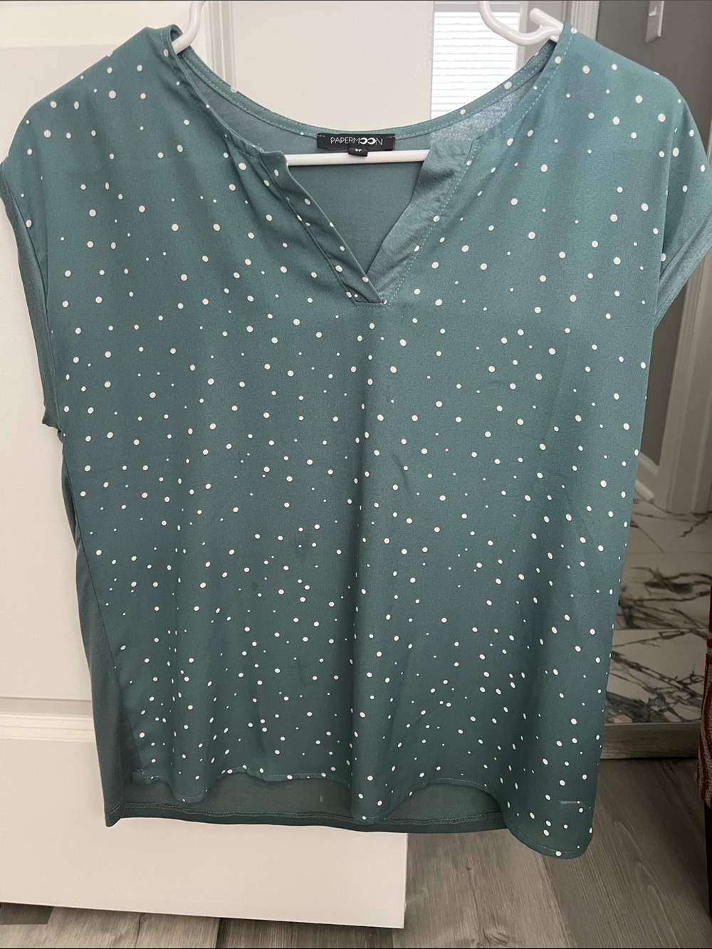 Papermoon Teal Polka Dot Short Sleeve V-Neck Top